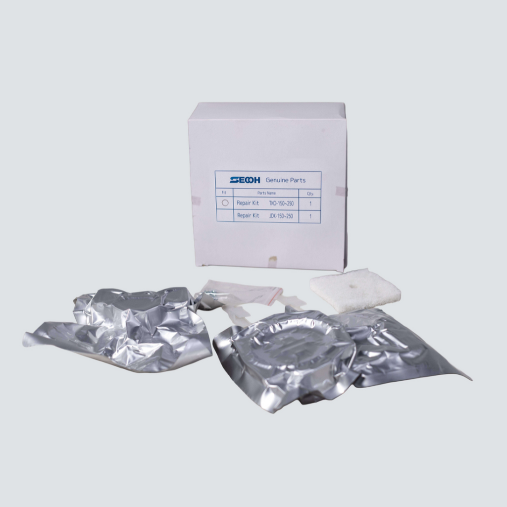Secoh repair kit and parts with packaging on a white background